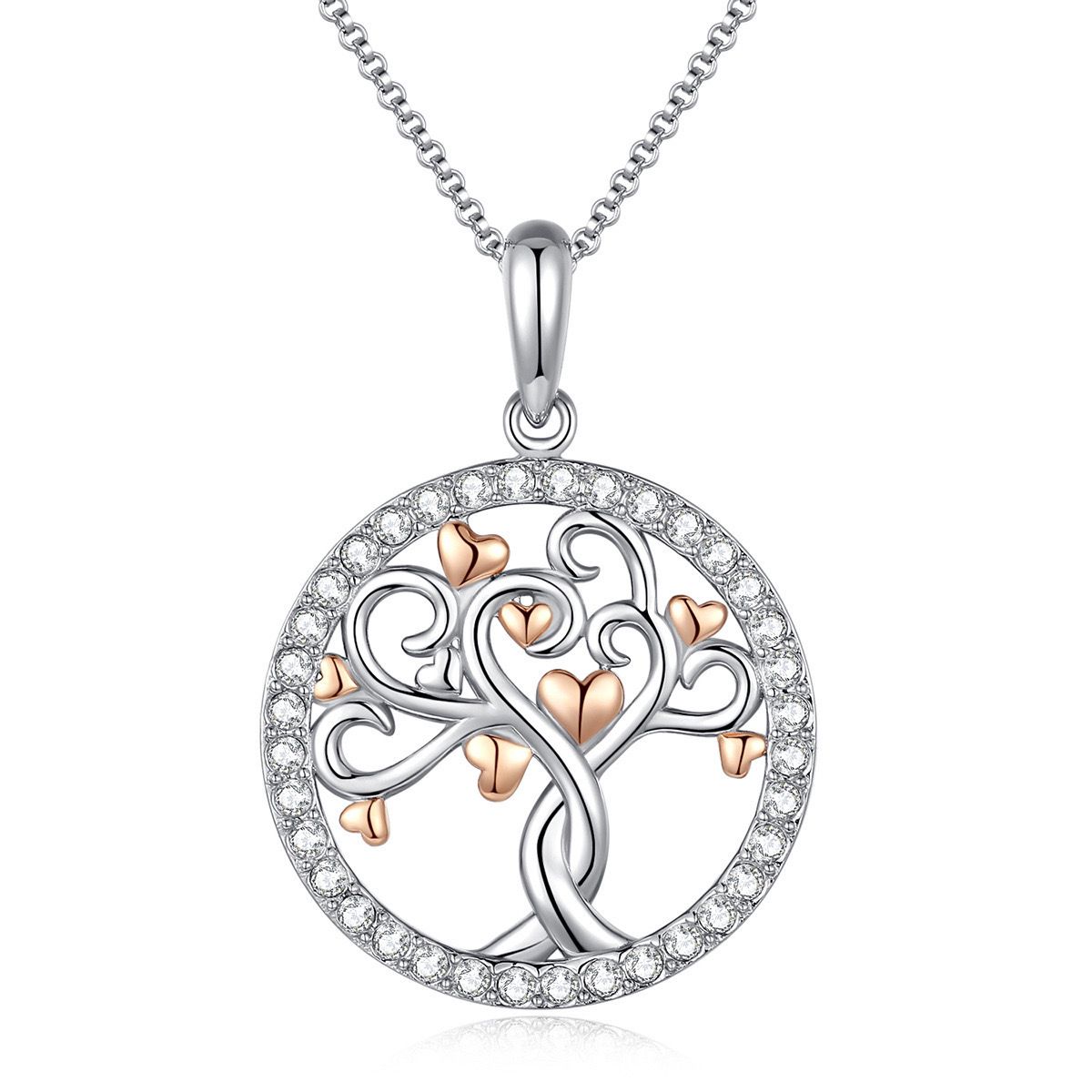 Collier Arbre de Vie Argent 925 avec Cœurs et Zircons - Biloria
