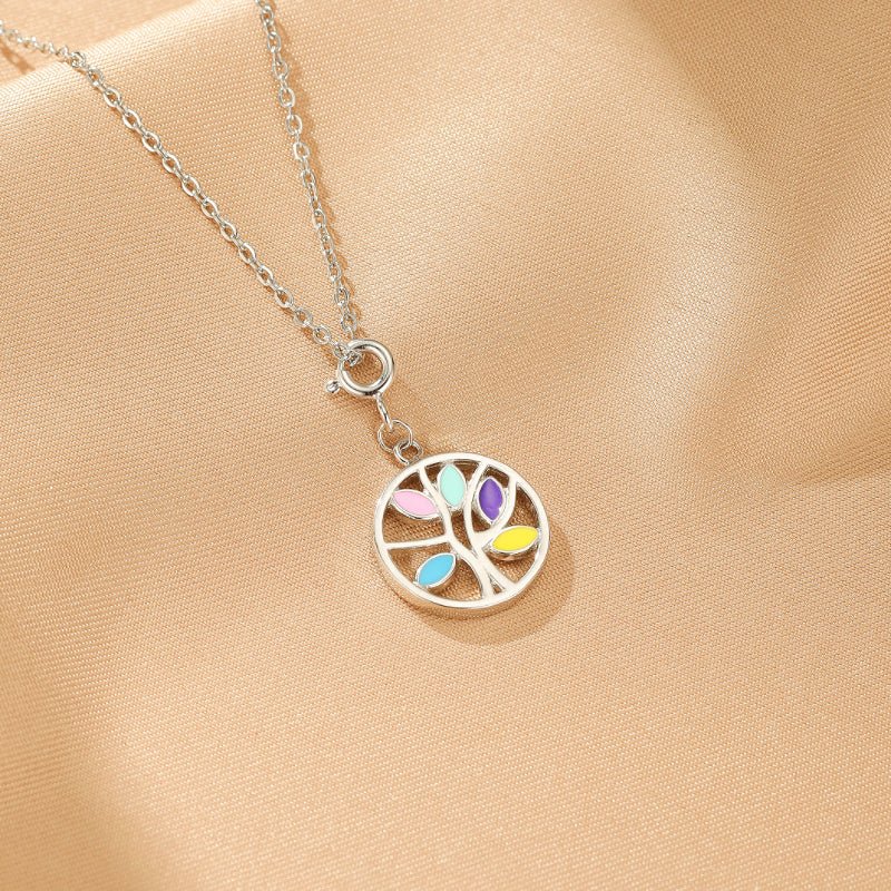 Collier Arbre de Vie émail multicolore en argent 925 - Biloria