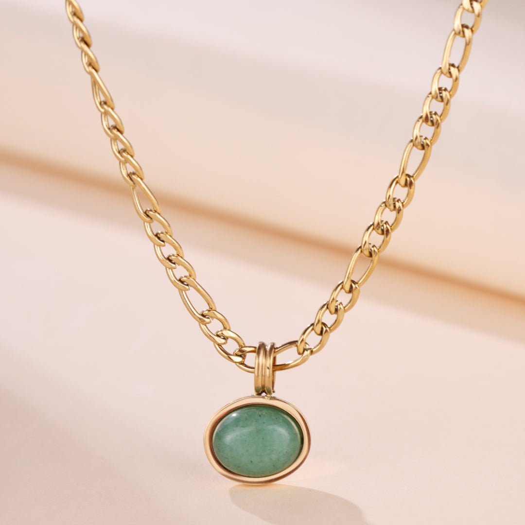 Collier Aventurine naturelle pendentif rond fait main - Biloria