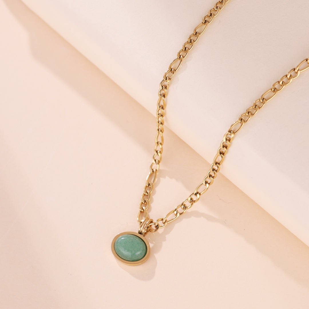 Collier Aventurine naturelle pendentif rond fait main - Biloria