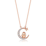 Collier Cheval Coq Lune Argent Plaqué Or Rose - Biloria