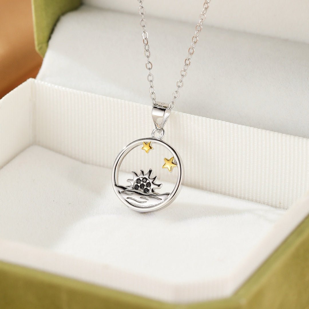 Collier Couple Soleil et Lune Étoilés en Argent 925 - Biloria