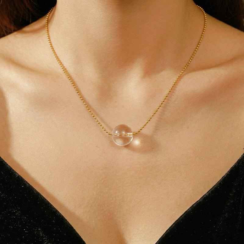 Collier Cristal de Roche Pendentif Acier Inoxydable - Biloria