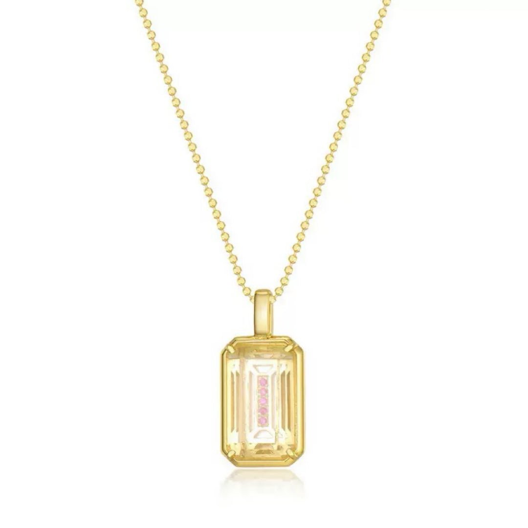 Collier Cristal de Roche Platine Argent Plaqué Or 10K - Biloria