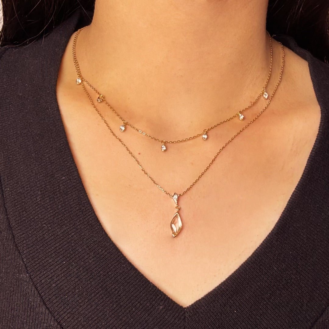 Collier Cristal de Roche Pluie Dorée Fait Main - Biloria