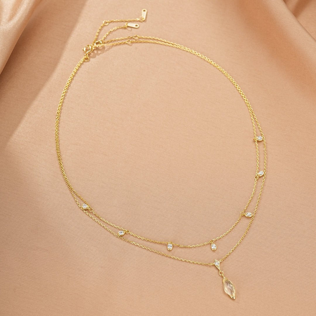 Collier Cristal de Roche Pluie Dorée Fait Main - Biloria