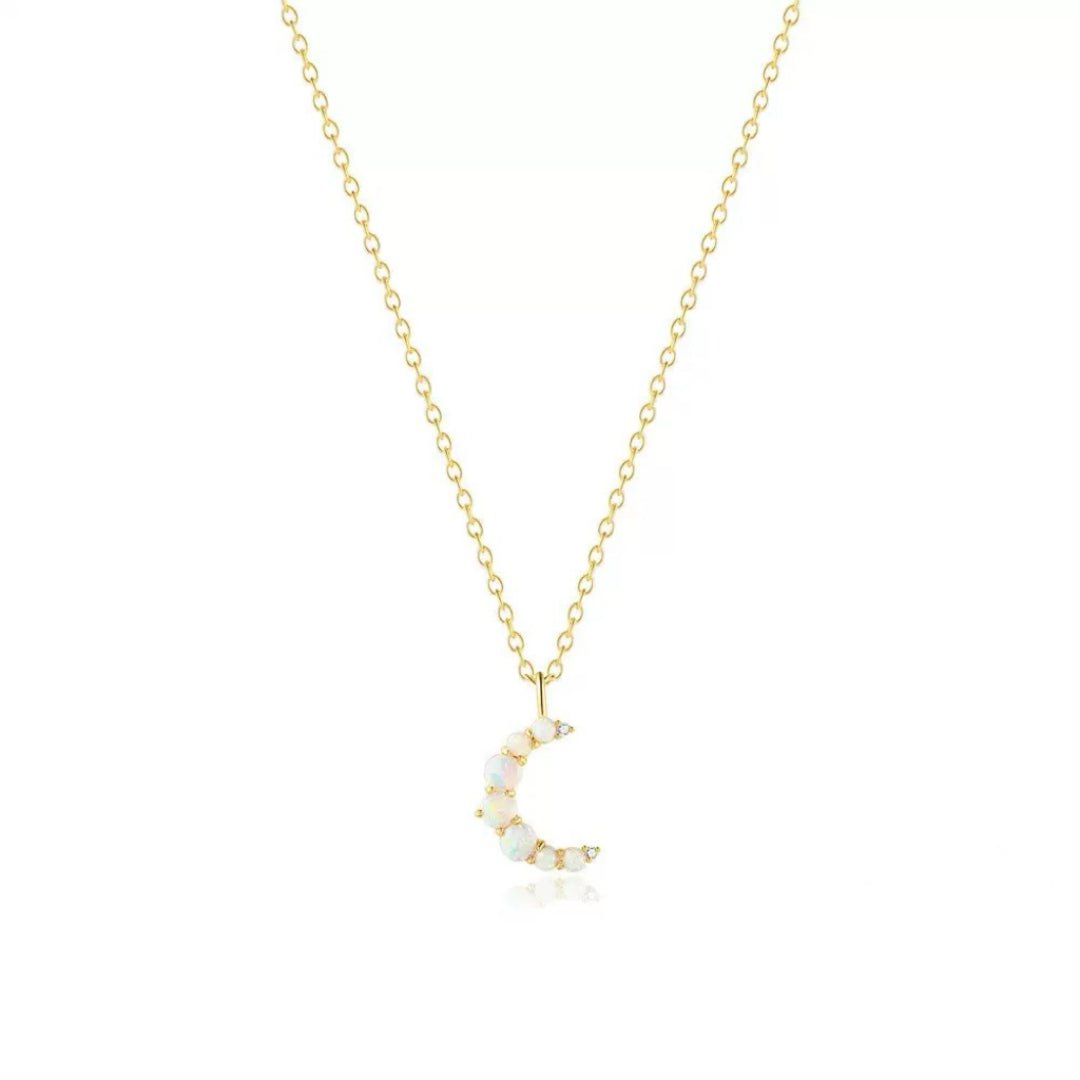 Collier Croissant de Lune Opale Argent Plaqué Or - Biloria