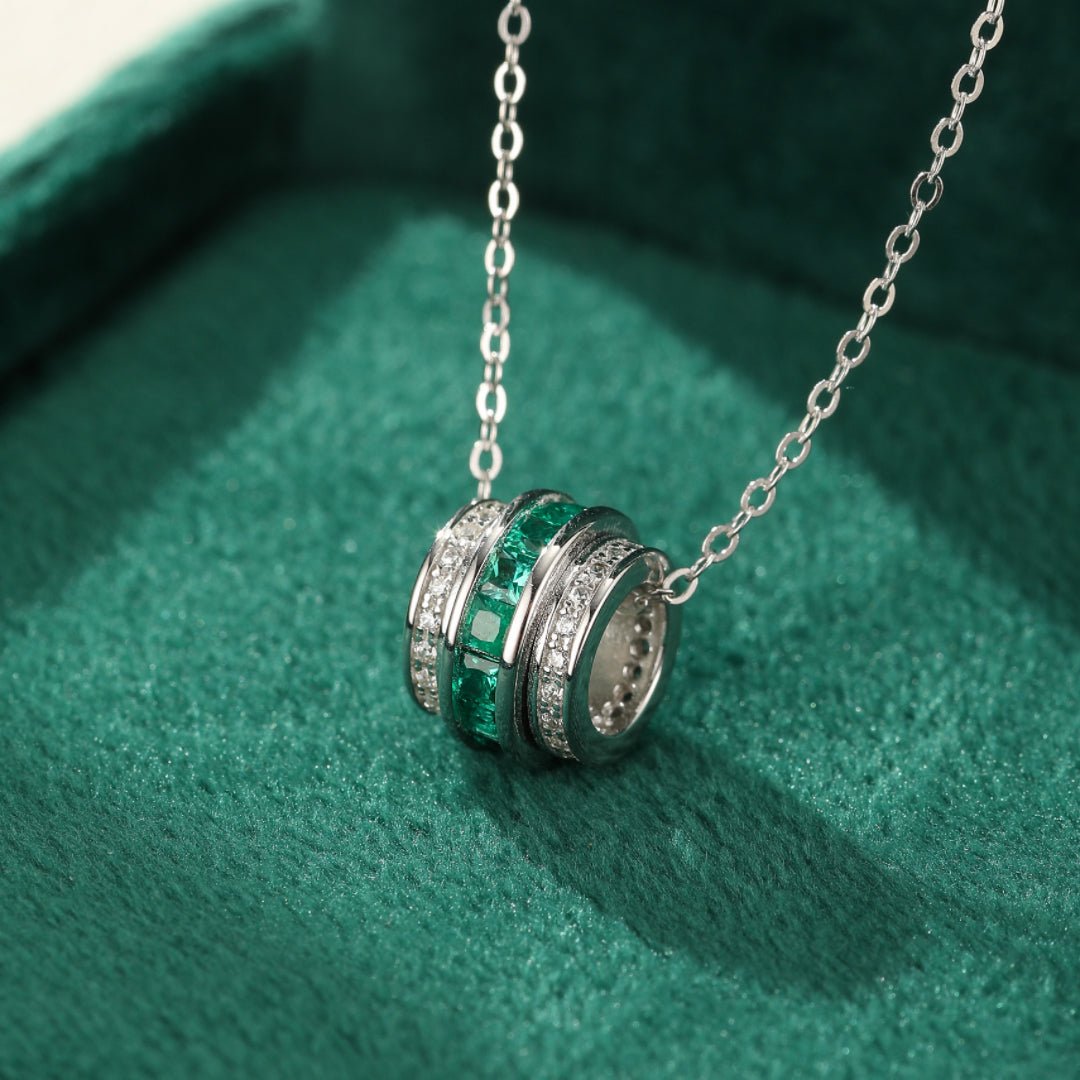 Collier Émeraude et Zircon Argent Plaqué Platine - Biloria