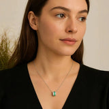Collier Émeraude et Zircon Argent Plaqué Platine - Biloria