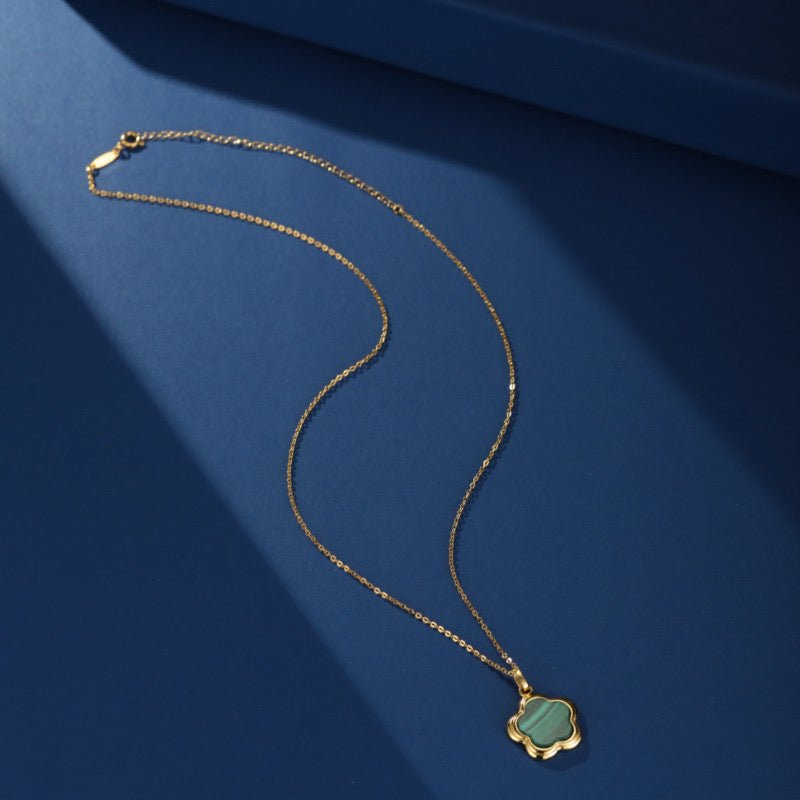 Collier en Malachite Étoile Fleur Argent Plaqué Or - Biloria