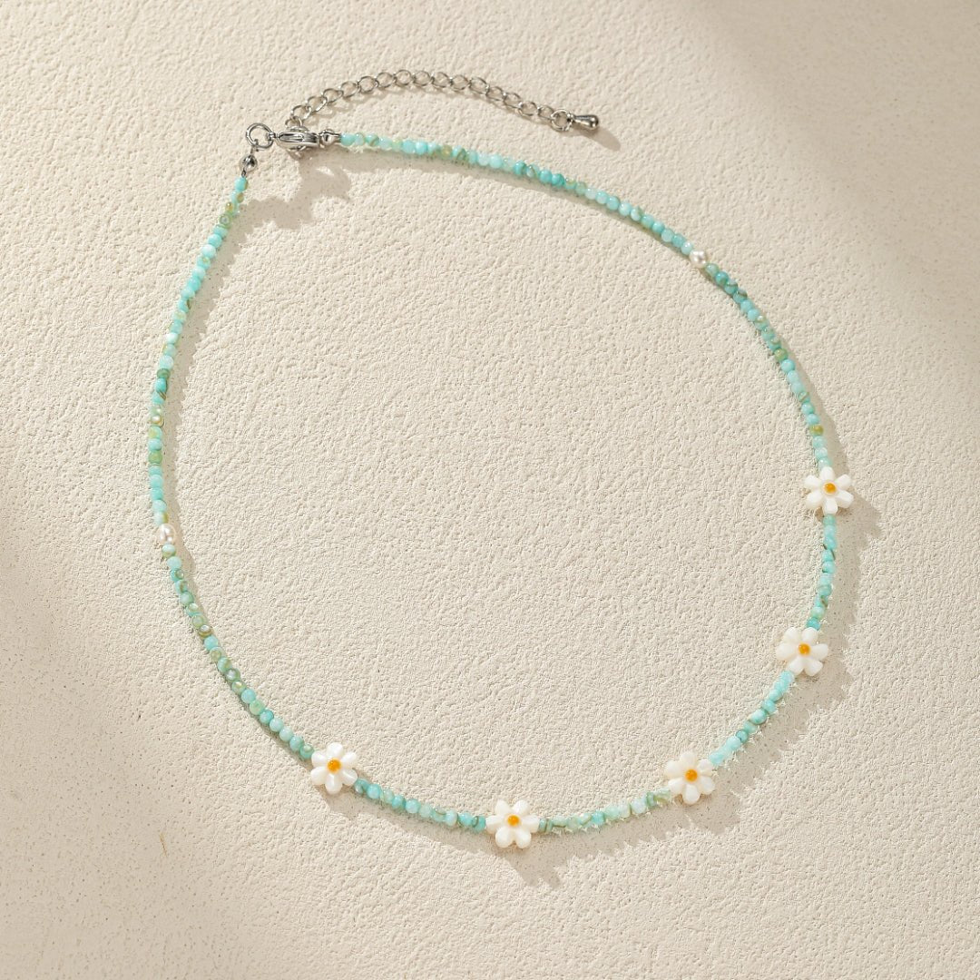 Collier Enfant Nacre Marguerites Perles Bleues - Biloria