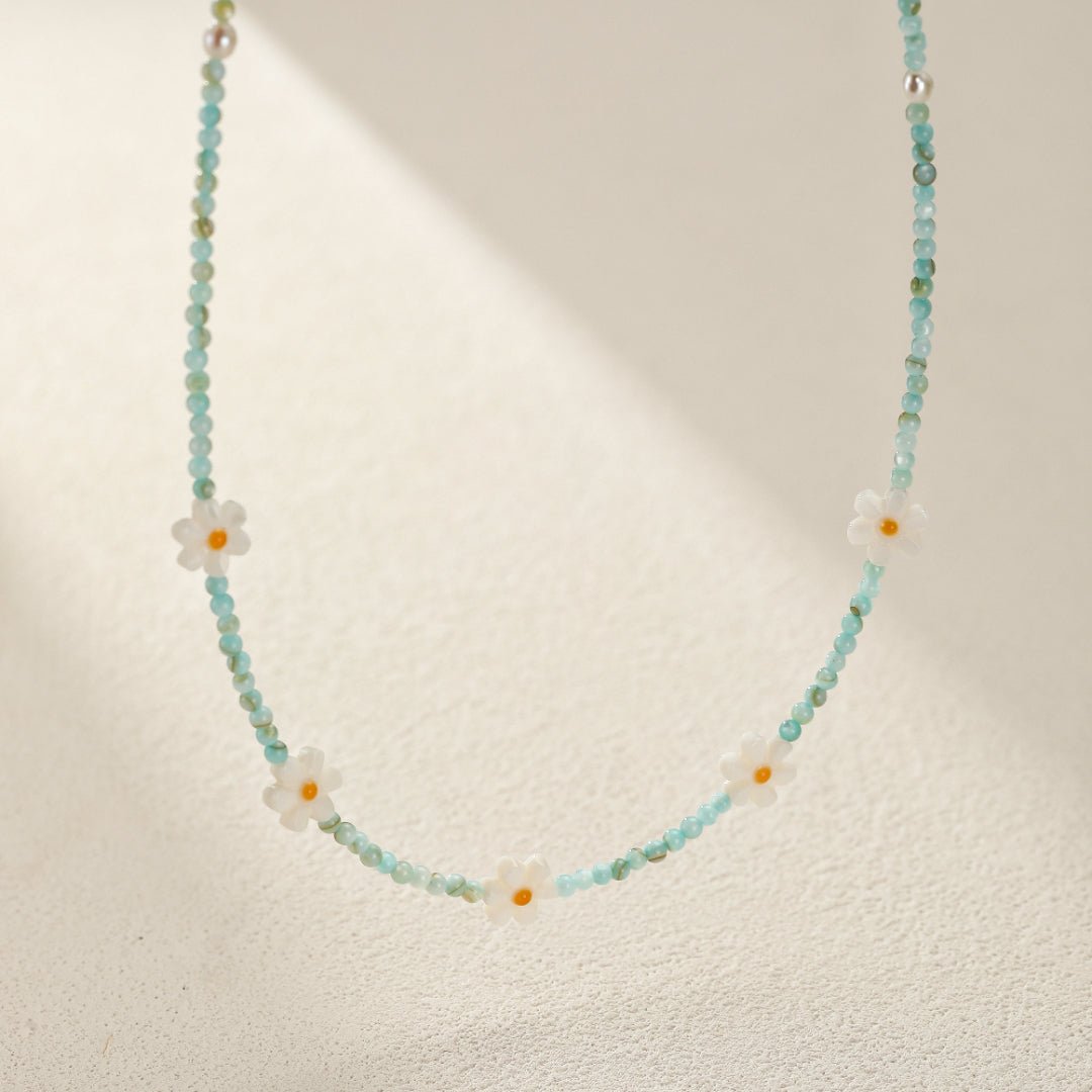 Collier Enfant Nacre Marguerites Perles Bleues - Biloria