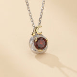 Collier Grenat Lune Étoile Argent 925 Fait Main - Biloria