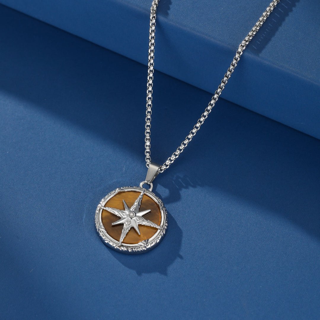 Collier Homme Œil de Tigre Étoile du Destin – Acier Inoxydable - Biloria