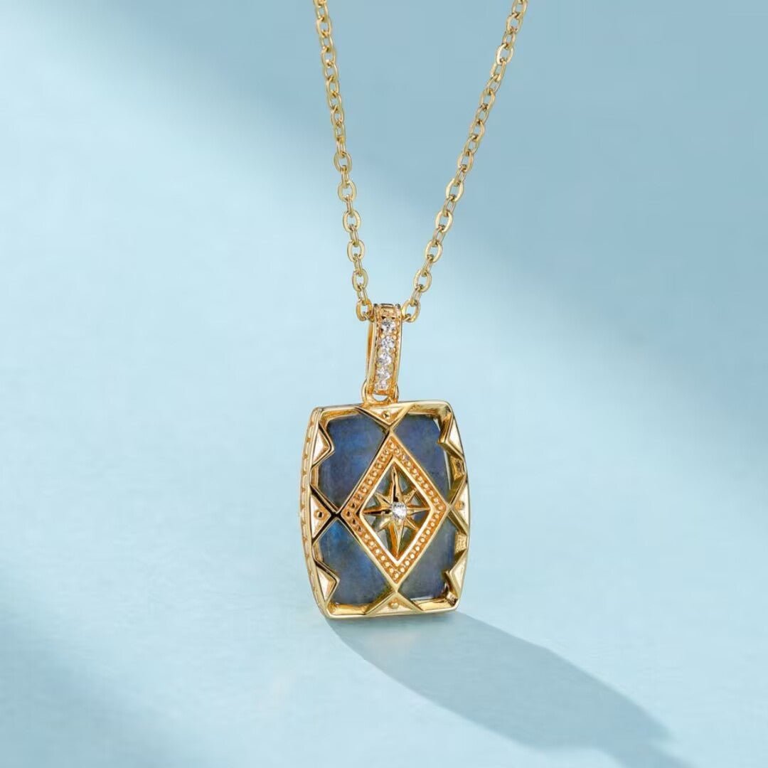 Collier Labradorite Aurore Argent Plaqué Or Bijou Mystique - Biloria