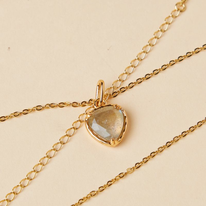 Collier Labradorite Cœur Argent Plaqué Or Protection Quotidienne - Biloria