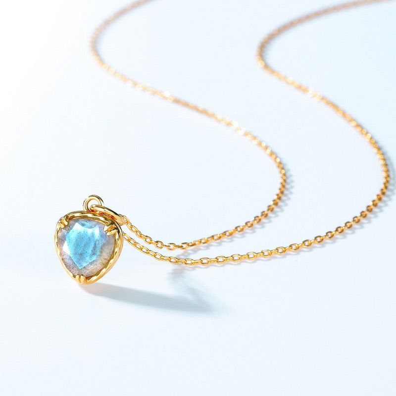 Collier Labradorite Cœur Argent Plaqué Or Protection Quotidienne - Biloria