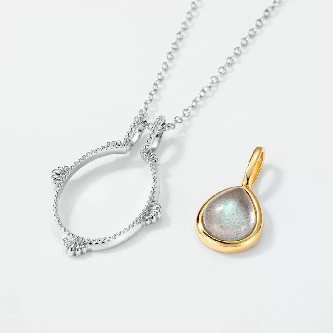 Collier Labradorite Halo Mystique Argent Plaqué Platine - Biloria