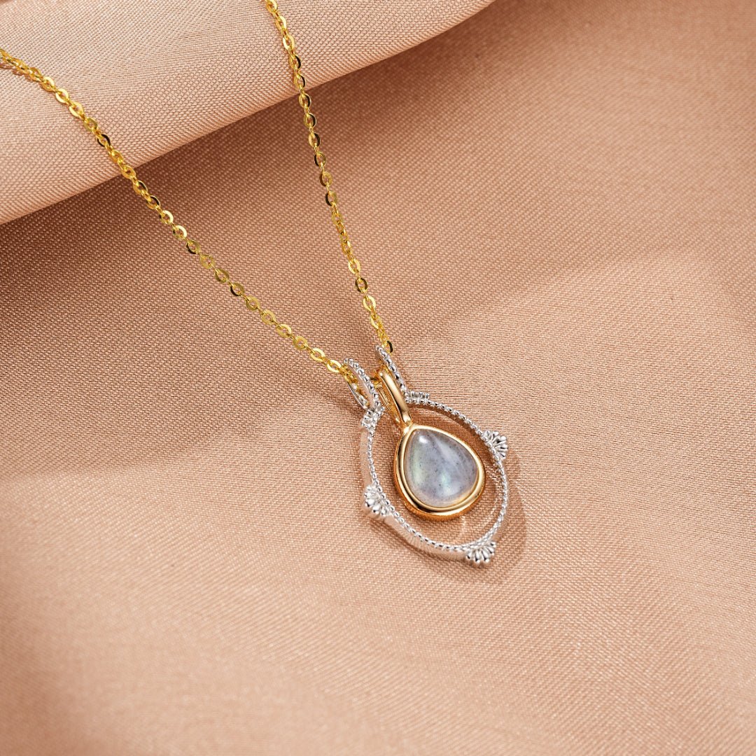 Collier Labradorite Halo Mystique Argent Plaqué Platine - Biloria