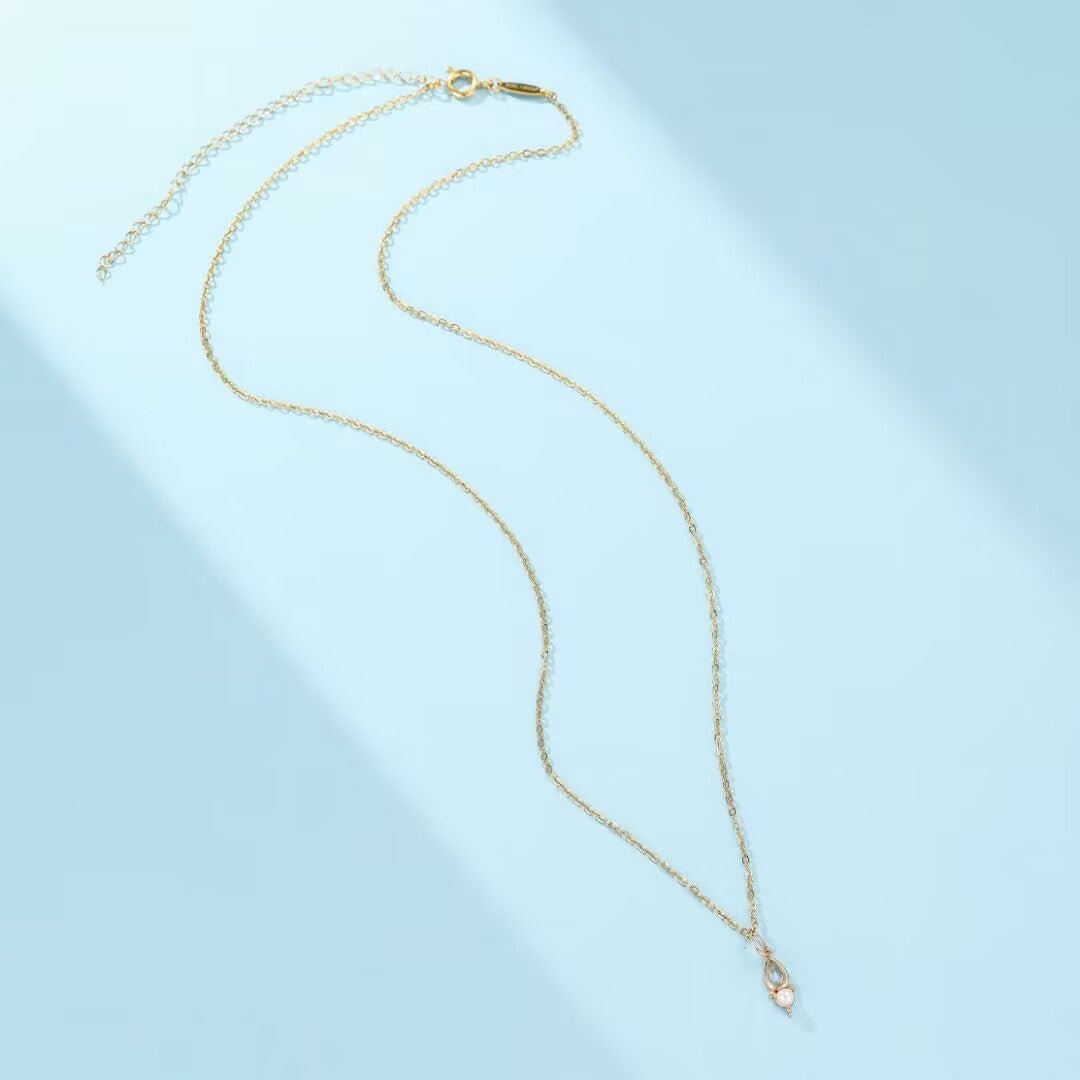 Collier Labradorite Perle Lumière d'Atlantis Argent Plaqué Or - Biloria