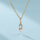 Collier Labradorite Perle Lumière d'Atlantis Argent Plaqué Or - Biloria