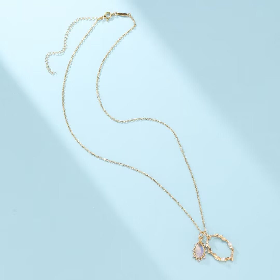 Collier Labradorite Perle Nacre Zircon Argent Plaqué Or Fait Main - Biloria
