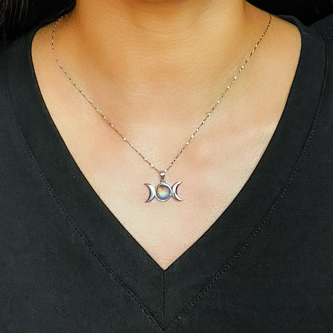 Collier Labradorite Triple Lune Argent 925 – Protection Féminine - Biloria