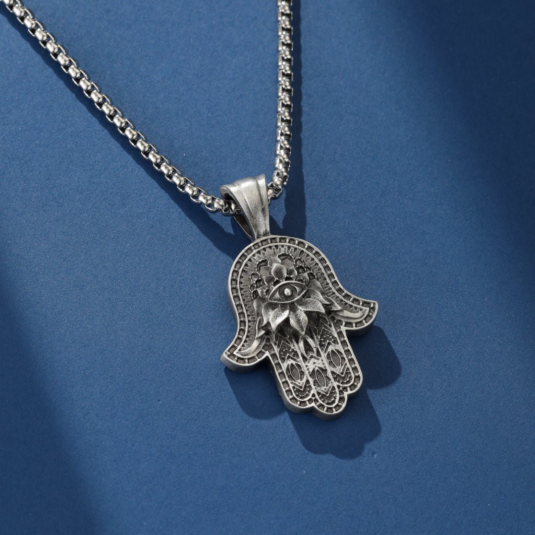 Collier Main de Fatma Protection Acier Titane - Biloria