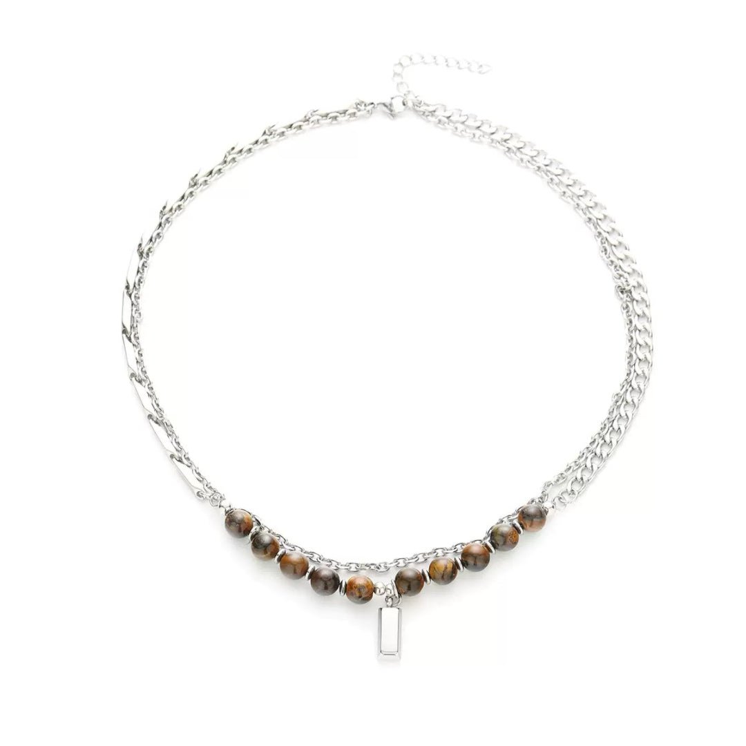 Collier Œil de Tigre Homme avec Chaîne Acier - Biloria