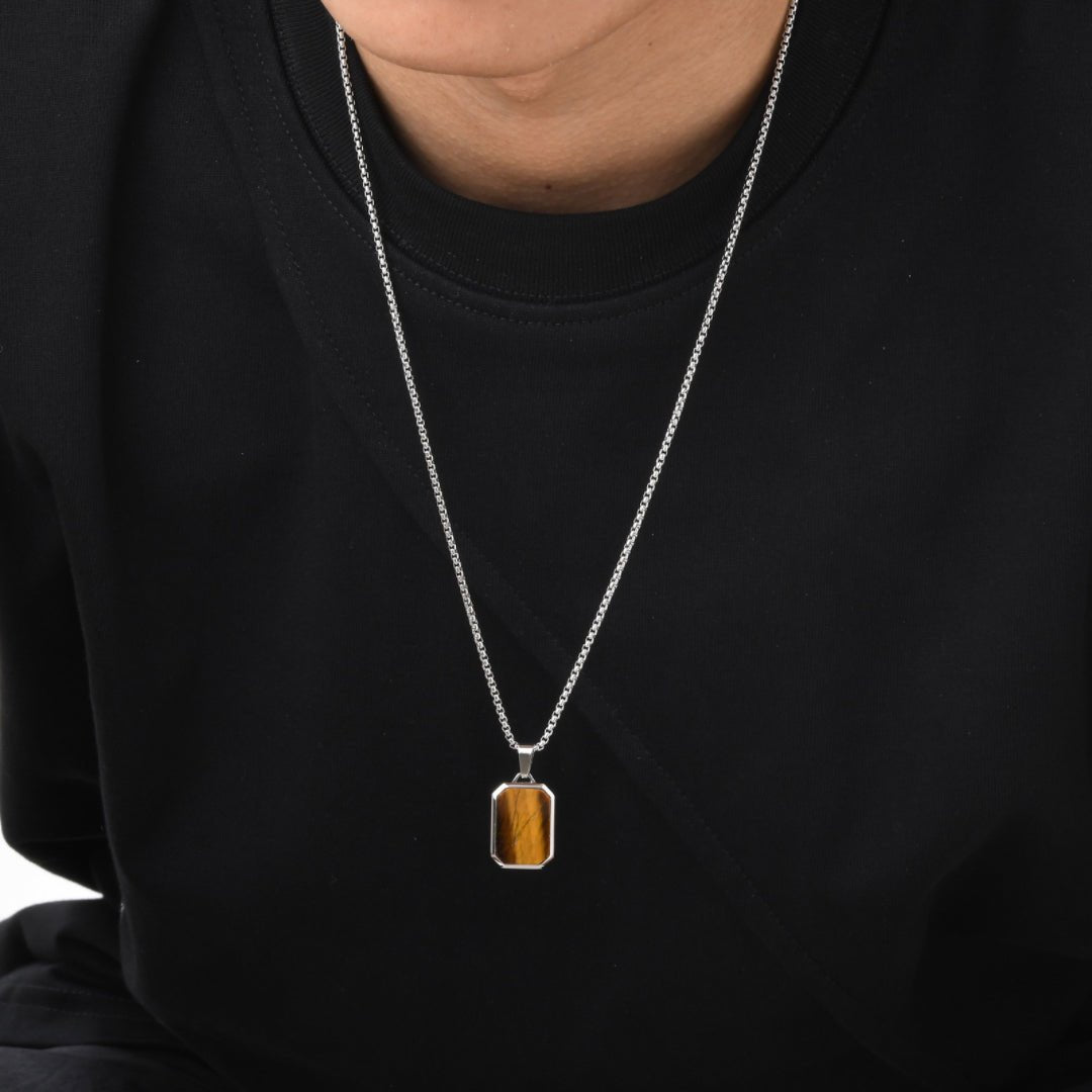 Collier Œil de Tigre Homme en Acier Inoxydable - Biloria