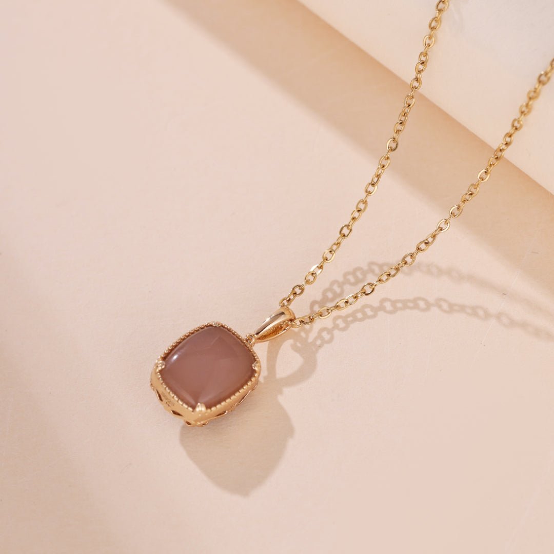 Collier Œil de Tigre Quartz Rose Charme Solaire Argent Plaqué Or - Biloria