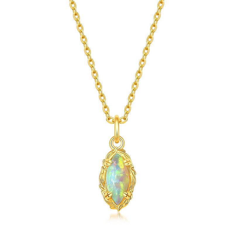 Collier Opale Flamme Mystique Argent Plaqué Or - Biloria