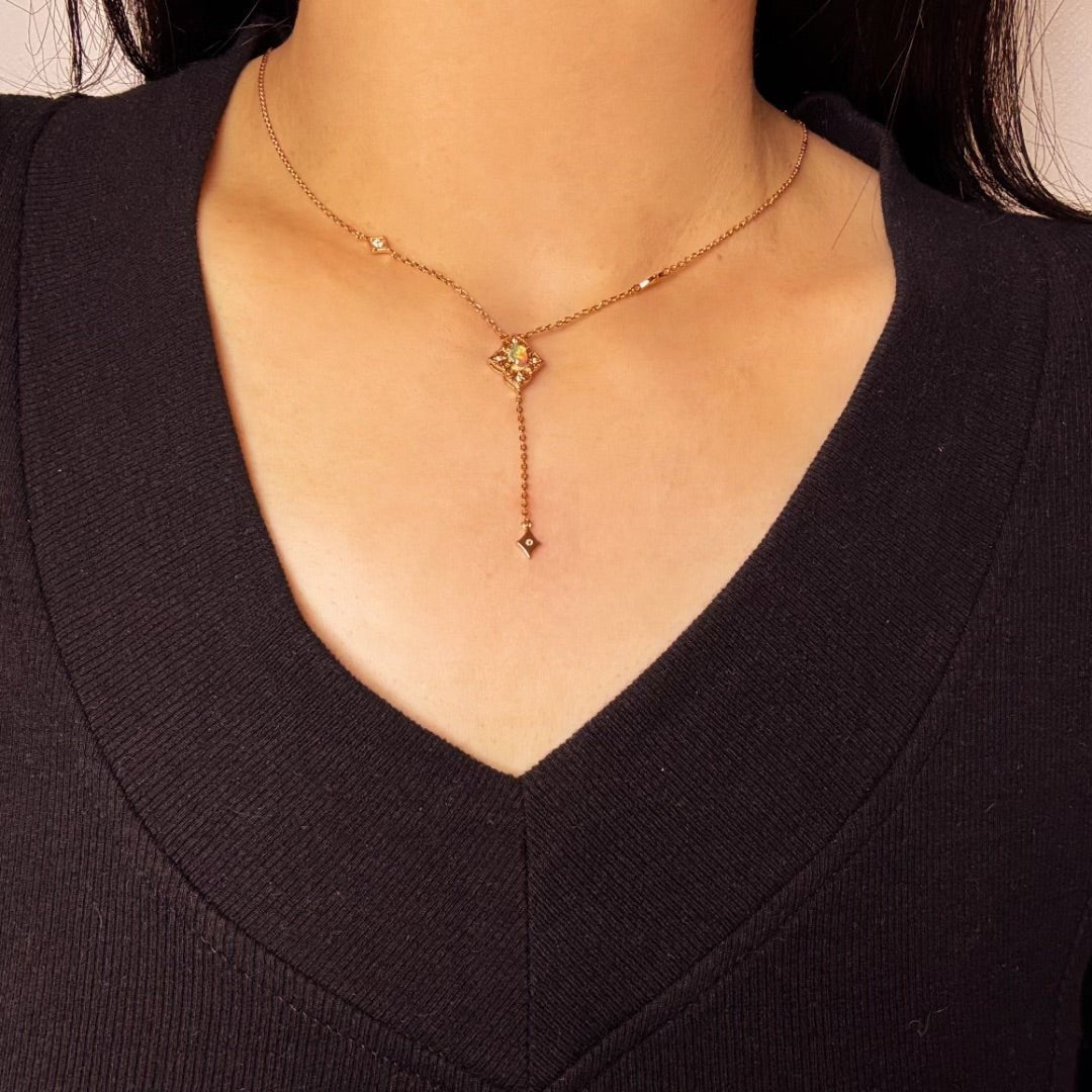 Collier Opale Naturelle Argent Plaqué Or 9K Lumière Bohème - Biloria