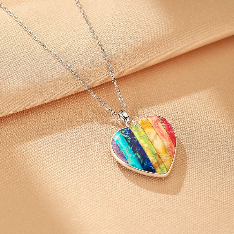 Collier Pendentif Cœur Régalite Multicolore Acier Inoxydable - Biloria