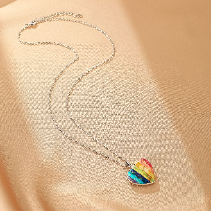 Collier Pendentif Cœur Régalite Multicolore Acier Inoxydable - Biloria