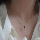 Collier Perles Grenat Argent Plaqué Or 14K - Cadeau Passion - Biloria