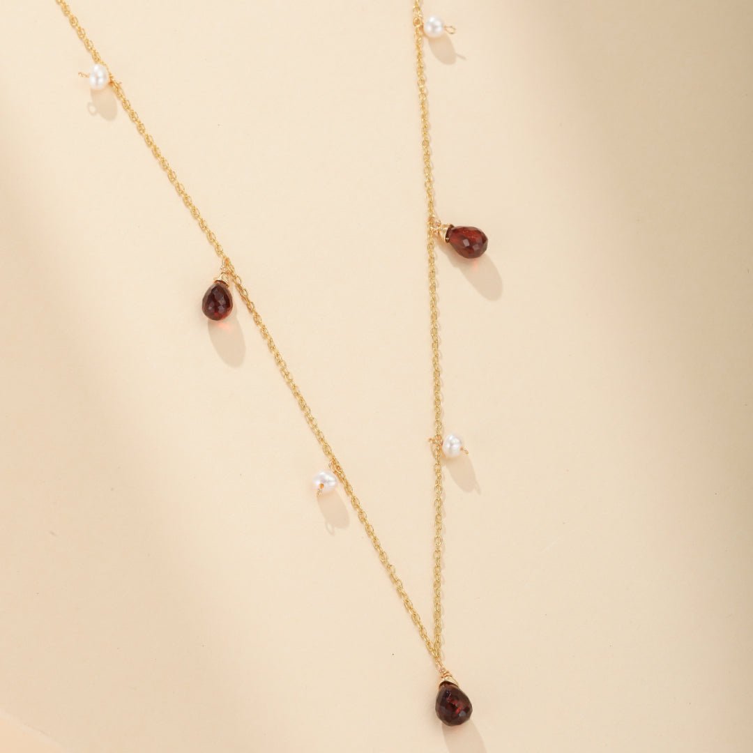 Collier Perles Grenat Argent Plaqué Or 14K - Cadeau Passion - Biloria