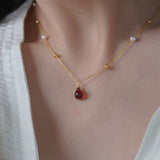 Collier Perles Grenat Argent Plaqué Or 14K - Cadeau Passion - Biloria