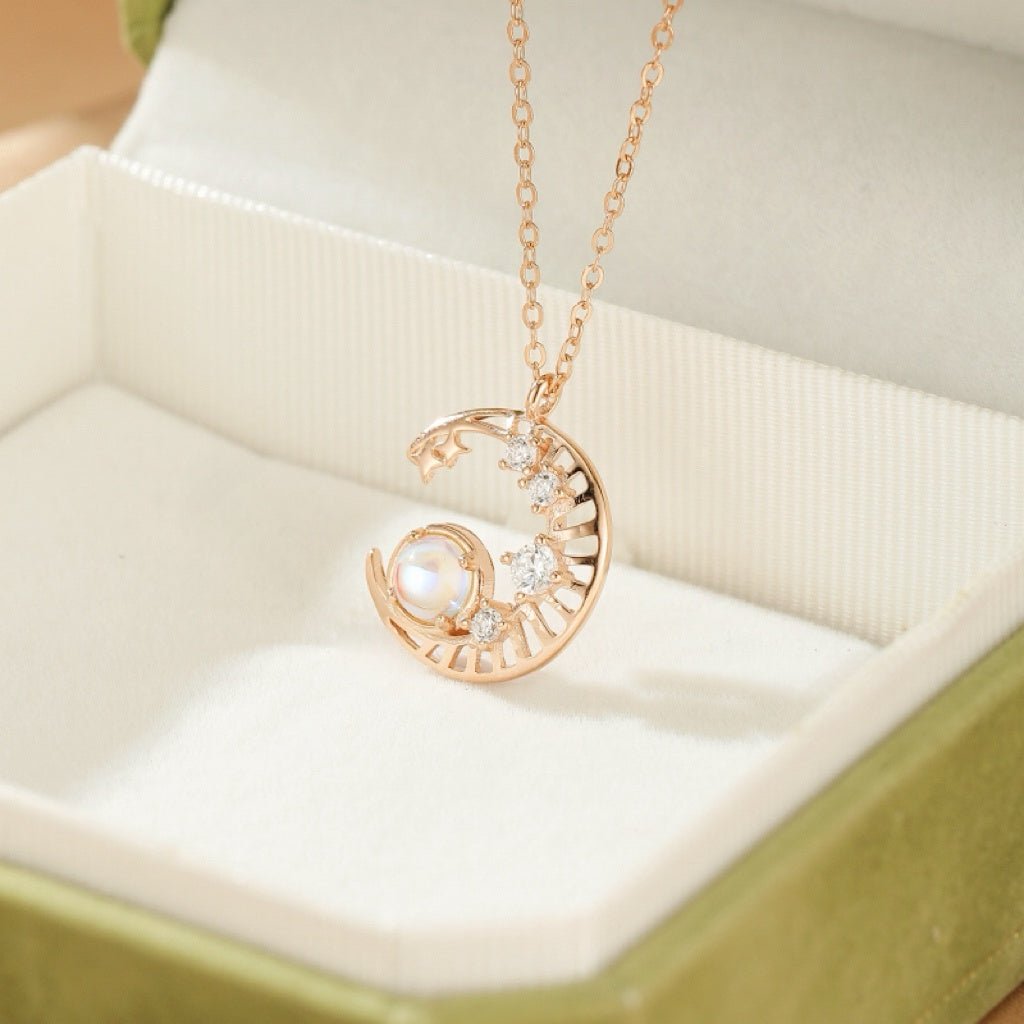Collier Pierre de Lune Argent Croissant Lune Zircons – Bijou Intuition - Biloria