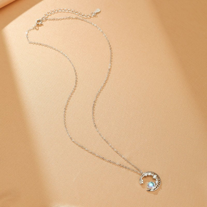 Collier Pierre de Lune Argent Croissant Lune Zircons – Bijou Intuition - Biloria