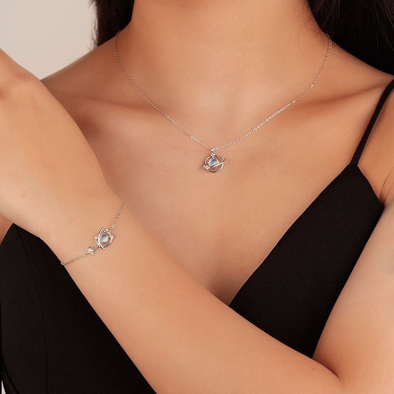 Collier Pierre de Lune Argent S925 – Bijou Lune et Étoile - Biloria