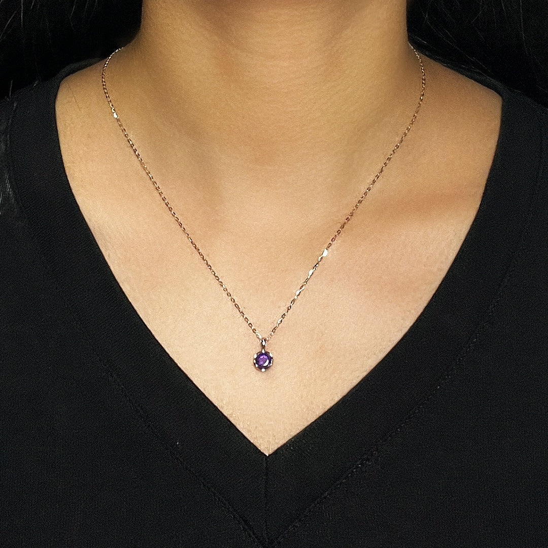 Collier Pierre Ronde Citrine ou Améthyste - Argent Plaqué Or - Biloria