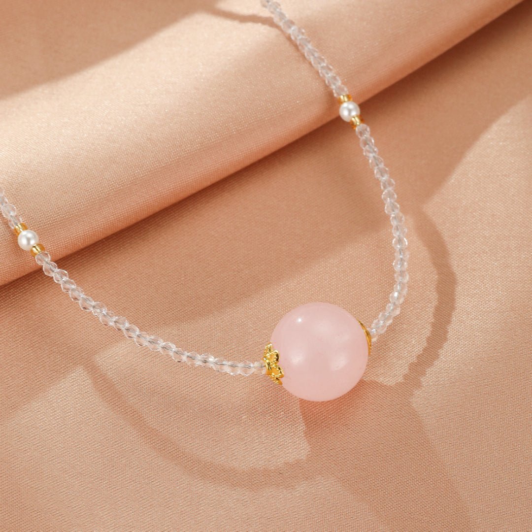 Collier Quartz Rose et Cristal de Roche Sphère Intuitive en Fil Doré - Biloria