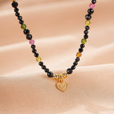 Collier Tourmaline Spinelle Noire Cœur Argent Plaqué Or - Biloria