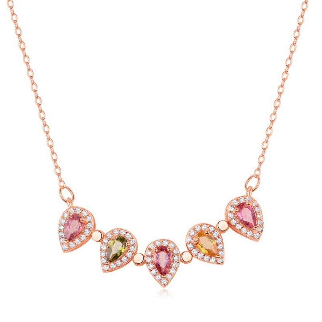 Collier Trèfle Tourmaline Zircon Argent Plaqué Or - Biloria
