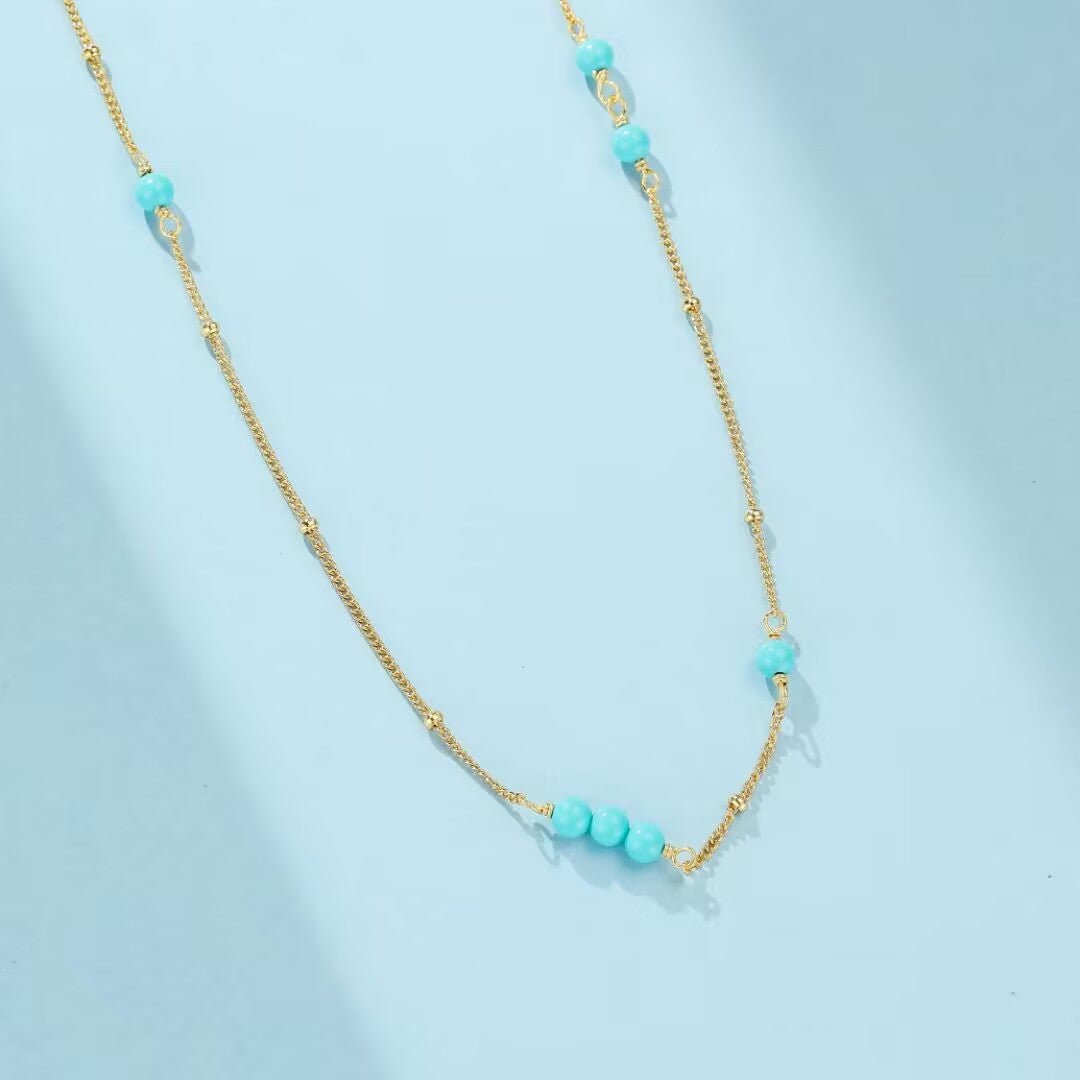Collier turquoise argent plaqué or – Bien-être et sérénité - Biloria