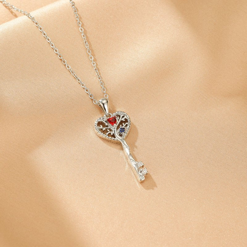 Pendentif Clé d'Amour Arbre de Vie – Zircon Argent S925 - Biloria