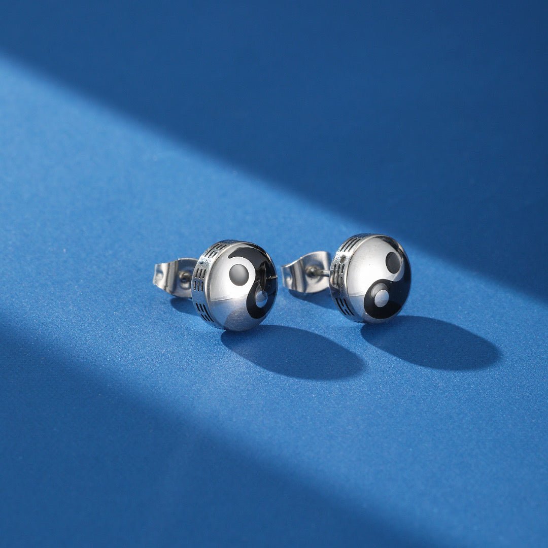 Puce Oreille Yin Yang Acier Inoxydable Homme Femme - Biloria