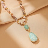 Sautoir Bohème Amazonite et Quartz Rose – Bijou Long Tendance - Biloria