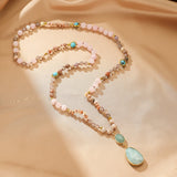 Sautoir Bohème Amazonite et Quartz Rose – Bijou Long Tendance - Biloria
